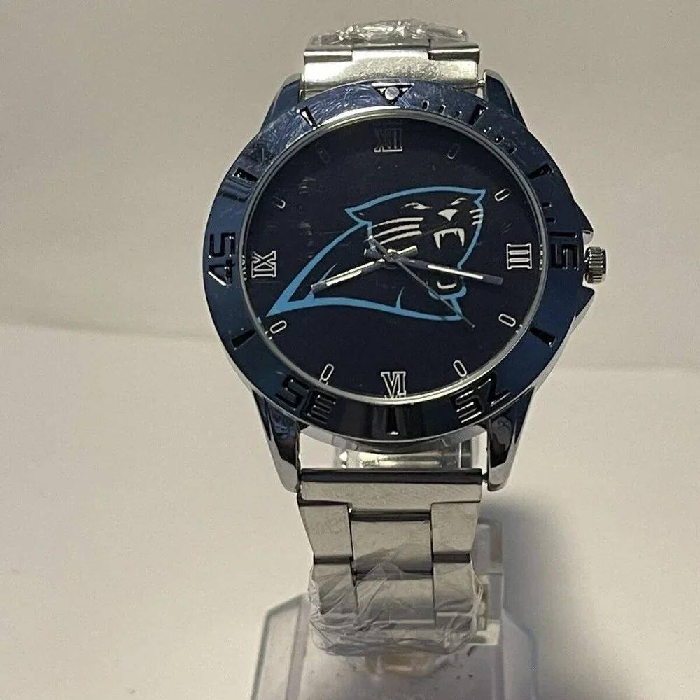CAROLINA PANTHERS NFL Team Logo Men's Stainless-Steel Watch NEW - need battery